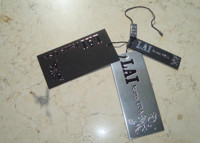 Luxury Custom Clothing Labels Hang Tags Printing Emboss Black Foil Stamping Logo