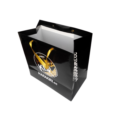 Ein guter Preis. Gewohnheit schwarzes Papier-Euro-Tote Bags With Satin Ribbon-Seil-Goldfolien-Drucklogo Online